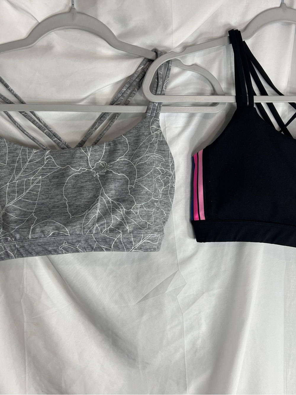 GAP Gray Floral and Black Sports Bralettes with Pink Accents